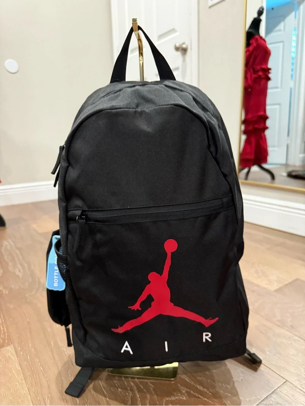 Jordan Black Red Backpack Padded Water Bottle Pocket with Pencil Bag Laptop 15”